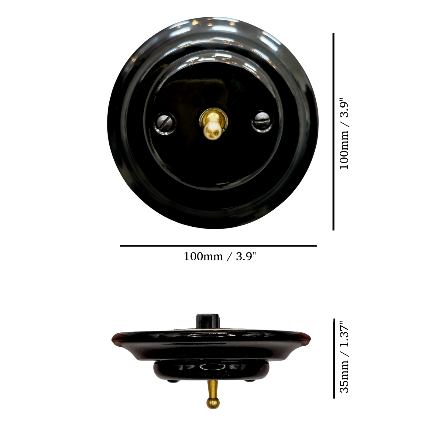 Toggle Light Switch Porcelain Loft Retro Toggle Wall Light Switch Cover 1-gang 2-way Flush Mounted Vintage Cottage Home Ceramic Black