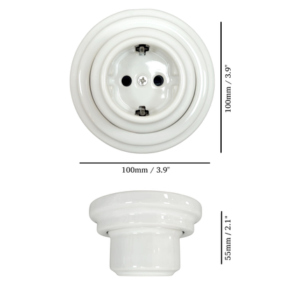 Surface-Mounting German Schuko Power Socket Porcelain Loft Retro Electrical Vintage Cottage Ceramic White