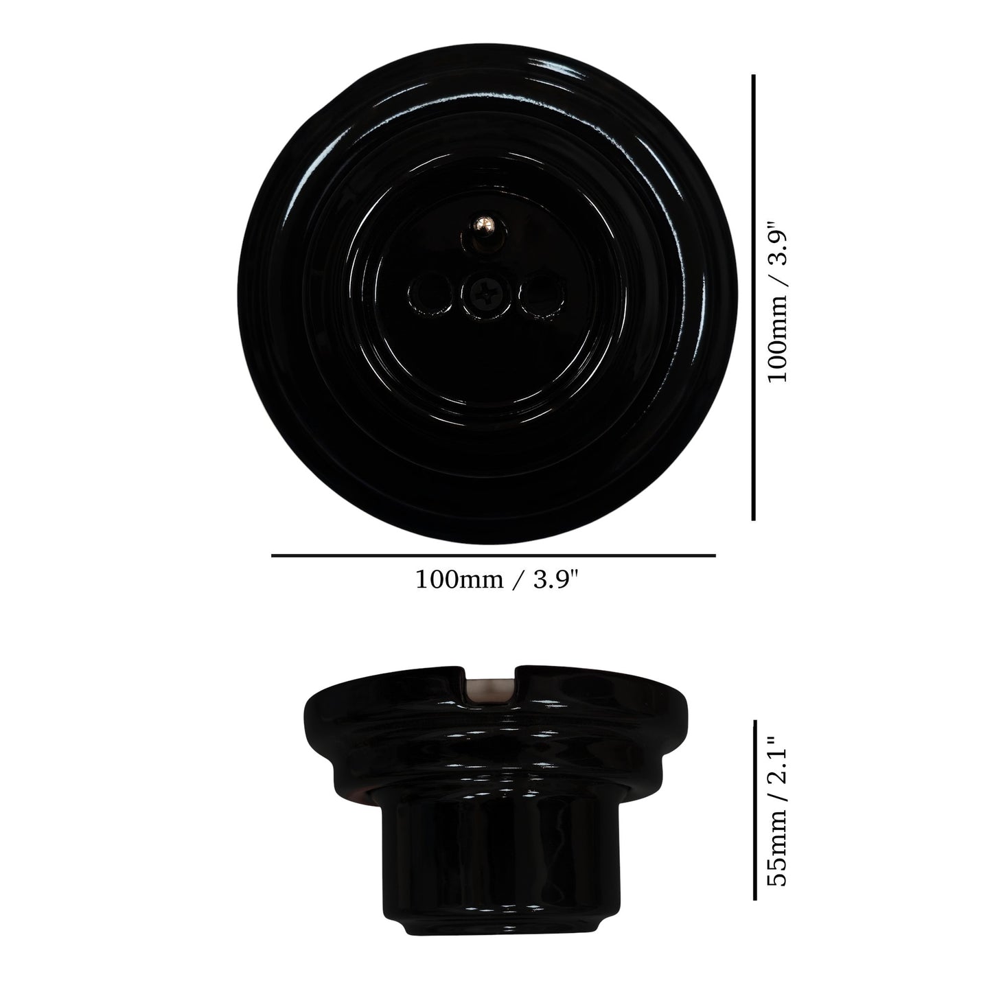 Single black French porcelain socket, surface-mount, measurements