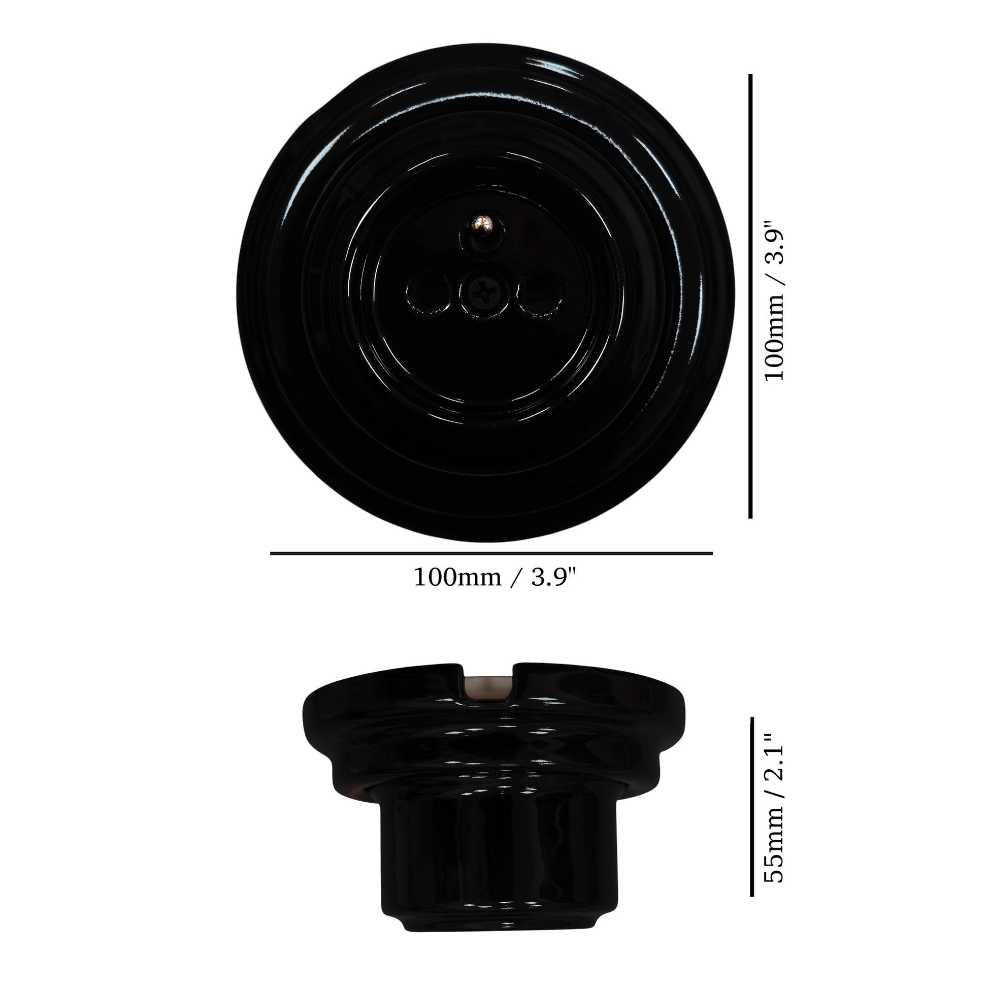 Single black French porcelain socket, surface-mount, measurements