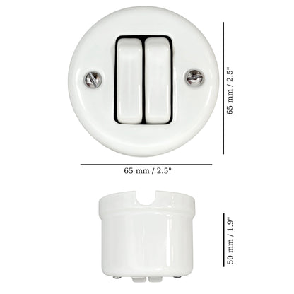 Light Switch Porcelain Loft Retro 2 Gang Two-way Surface-Mounting Vintage Cottage Ceramic White