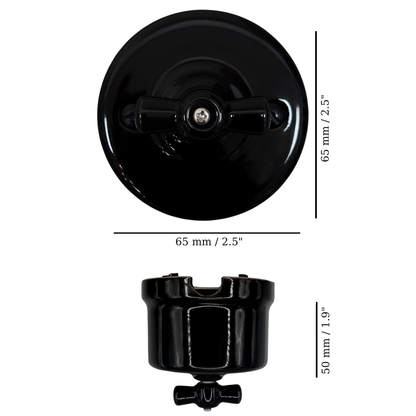 black porcelain 1gang2way rotary switch insert, surface-mount, measurements