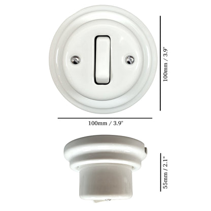 white porcelain 1gang2way light switch, surface-mount, measurements