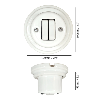 Surface-Mounting 2 Gang Two-Way Light Switch Porcelain Loft Retro Vintage Cottage Ceramic White
