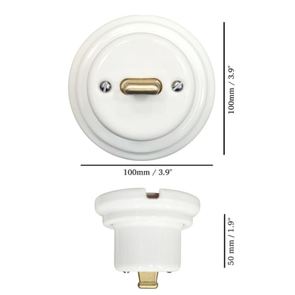 white porcelain intermediate toggle switch, surface-mount, measurements
