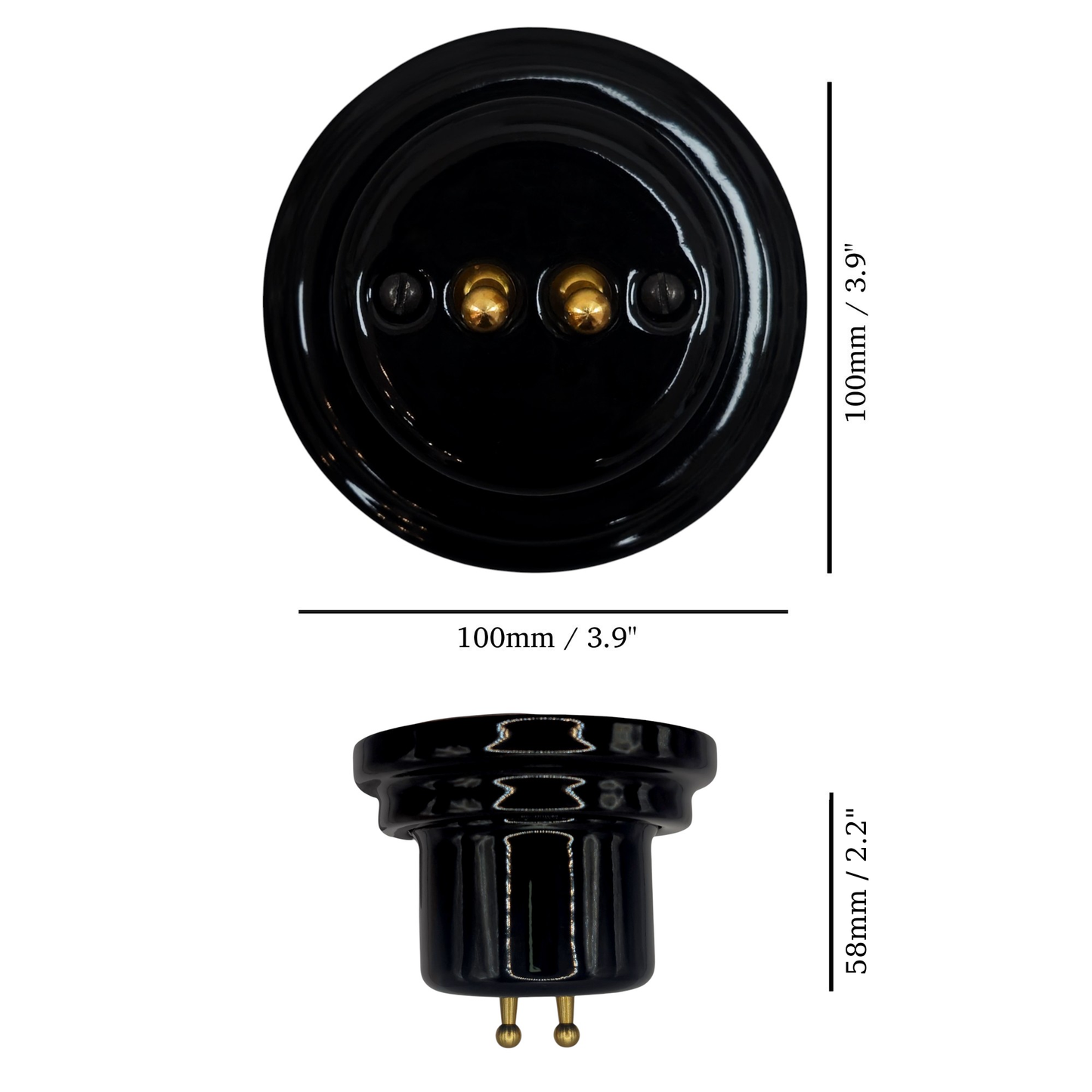black porcelain 2gang2way toggle light switch, surface-mount, measurements