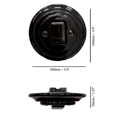 black porcelain intermediate big key light switch, flush-mount, measurements