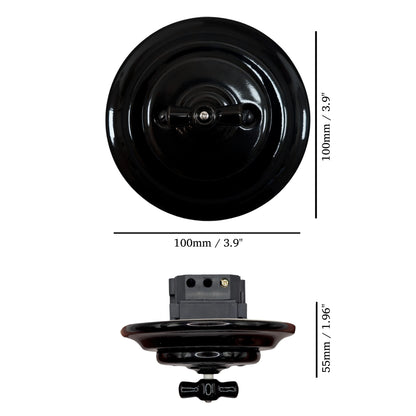 black porcelain double1way rotary switch, flush-mount, measurements