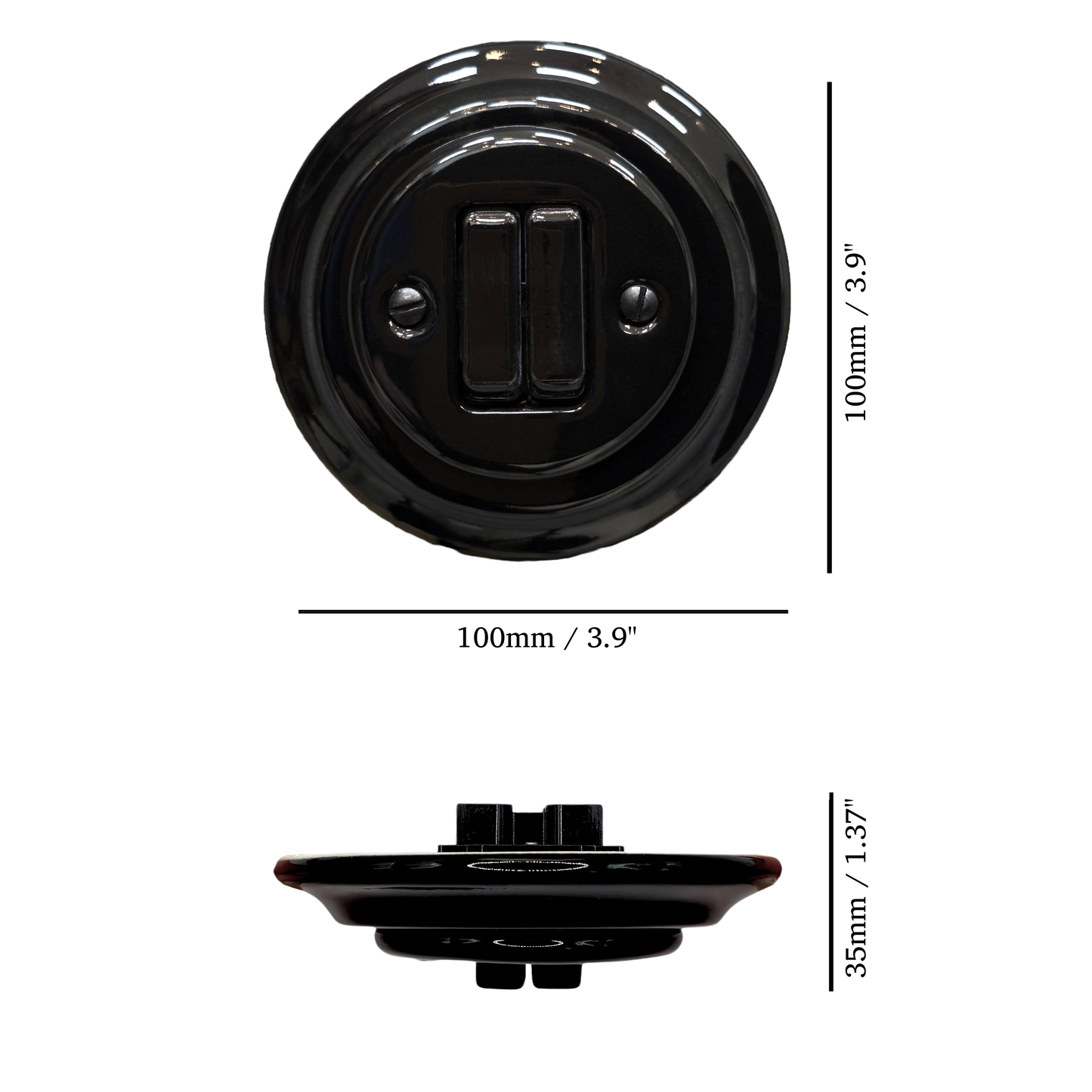 Light Switch Porcelain Loft Retro 2-gang Two-way Flush-Mounting Vintage Cottage Ceramic Black