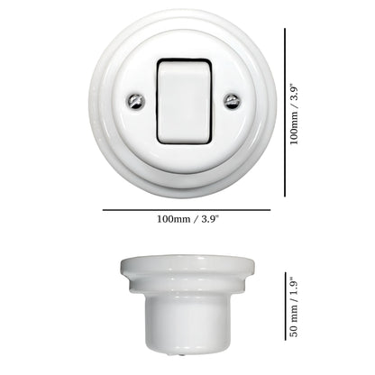 white porcelain intermediate big key light switch, surface-mount, measurements
