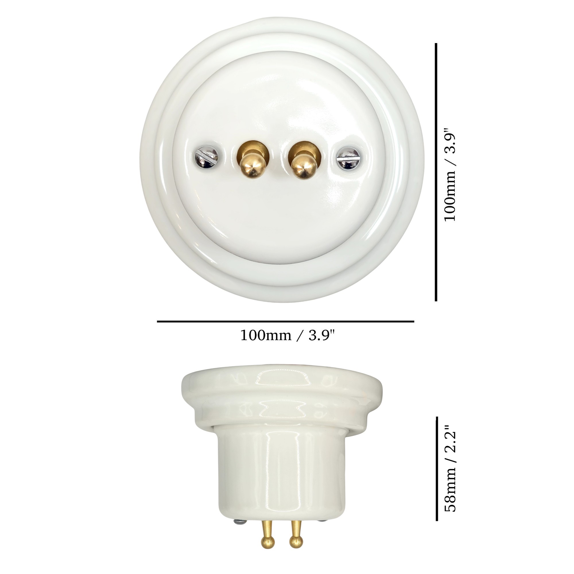white porcelain 2gang2way toggle light switch, surface-mount, measurements