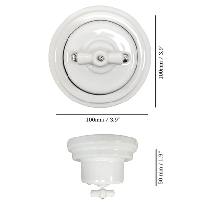 white porcelain double1way rotary light switch, surface-mount, measurements