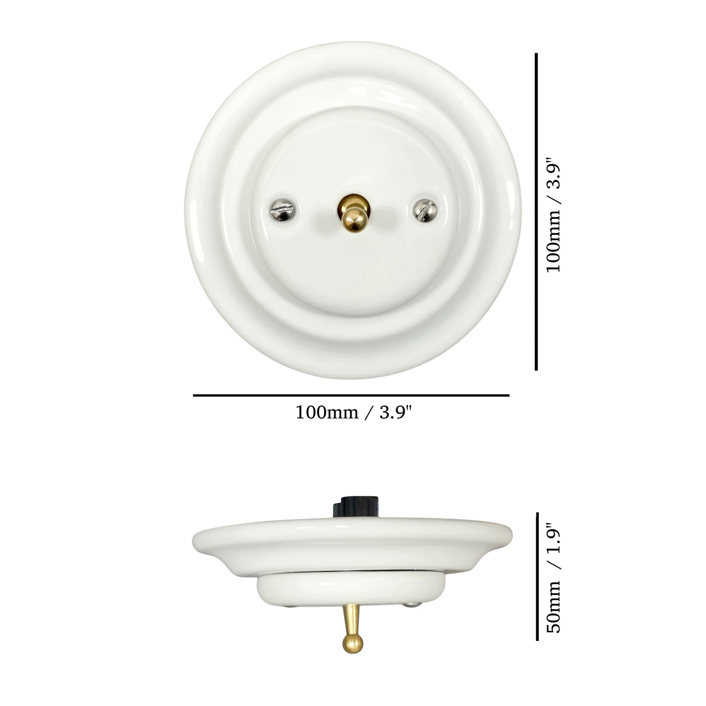 Toggle Light Switch Porcelain Loft Retro Toggle Wall Light Switch Cover 1-gang 2-way Flush Mounted Vintage Cottage Home Ceramic White