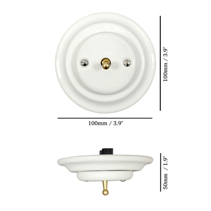 Toggle Light Switch Porcelain Loft Retro Toggle Wall Light Switch Cover 1-gang 2-way Flush Mounted Vintage Cottage Home Ceramic White