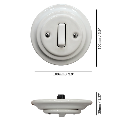 Rocker Slim Light Switch Porcelain Loft Retro 1-gang Two-way Flush Mounted Vintage Cottage Ceramic White