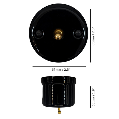 black porcelain 1gang2way toggle switch insert, surface-mount, measurements