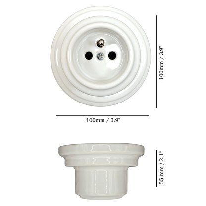 Surface-Mounting French Power Socket Porcelain Loft Retro Electrical Vintage Cottage Ceramic White