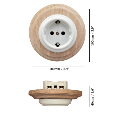 Wooden German Power Socket Porcelain Loft Retro Electrical Flush-Mounting Vintage Cottage Ceramic Natural Beige With White