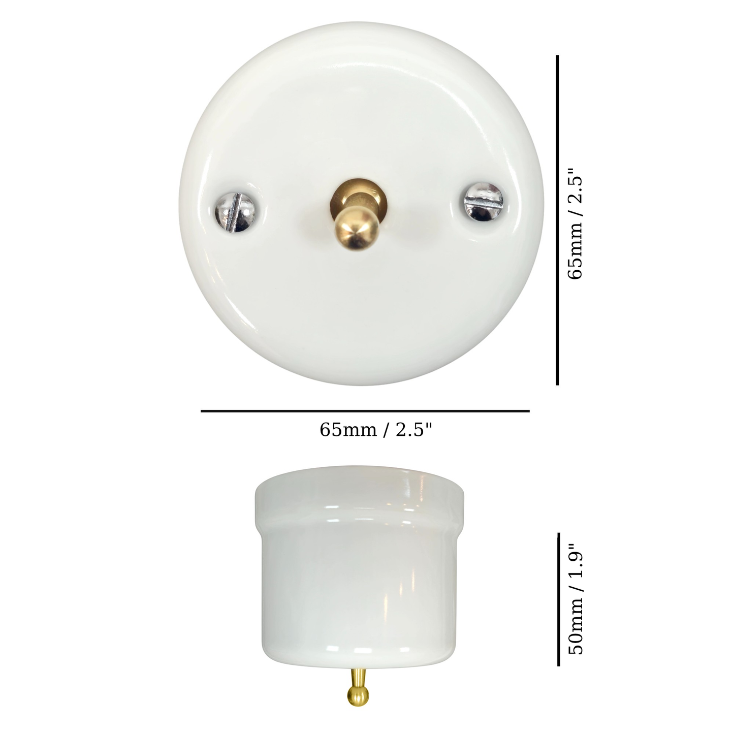 white porcelain 1gang2way toggle switch insert, surface-mount, measurements
