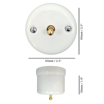 white porcelain 1gang2way toggle switch insert, surface-mount, measurements