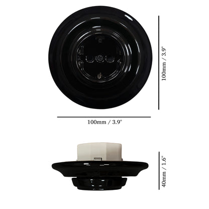 Single SCHUKO porcelain socket, black, surface-mounted, measurements