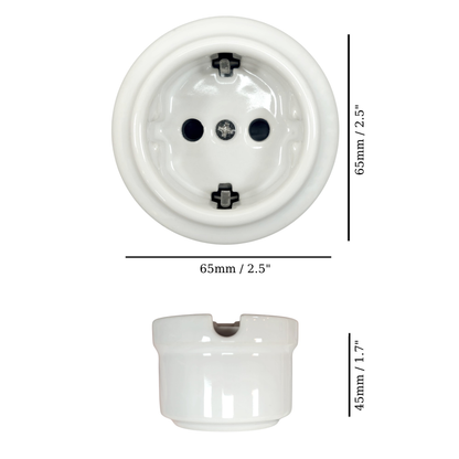 Power Socket Porcelain Loft Retro Electrical German Schuko Surface-Mounting Vintage Cottage Ceramic White