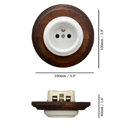 Wooden French Power Socket Porcelain Loft Retro Electrical Flush-Mounting Vintage Cottage Ceramic Brown With White