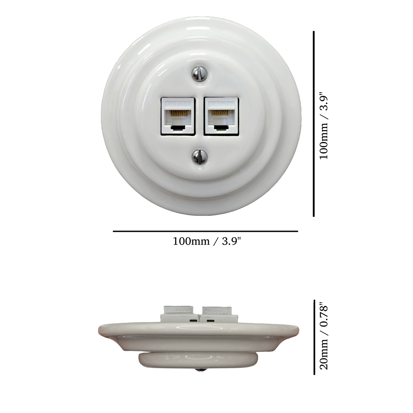 Porcelain Loft Retro Electrical Network CAT.5E Socket RJ45 Flush-Mounting Vintage Cottage Ceramic White