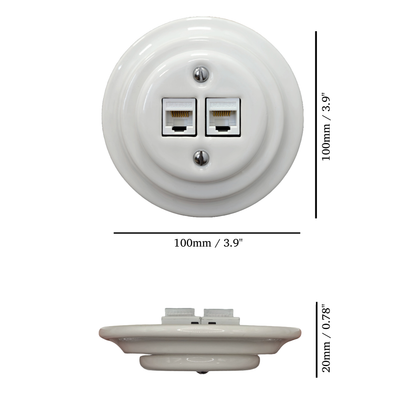 Porcelain Loft Retro Electrical Network CAT.5E Socket RJ45 Flush-Mounting Vintage Cottage Ceramic White