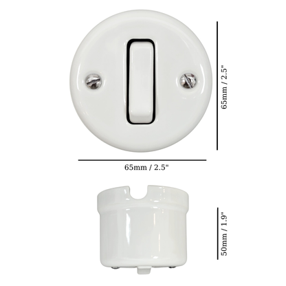 Light Switch Porcelain Loft Retro 1 Gang Two-way Surface-Mounting Vintage Cottage Ceramic White