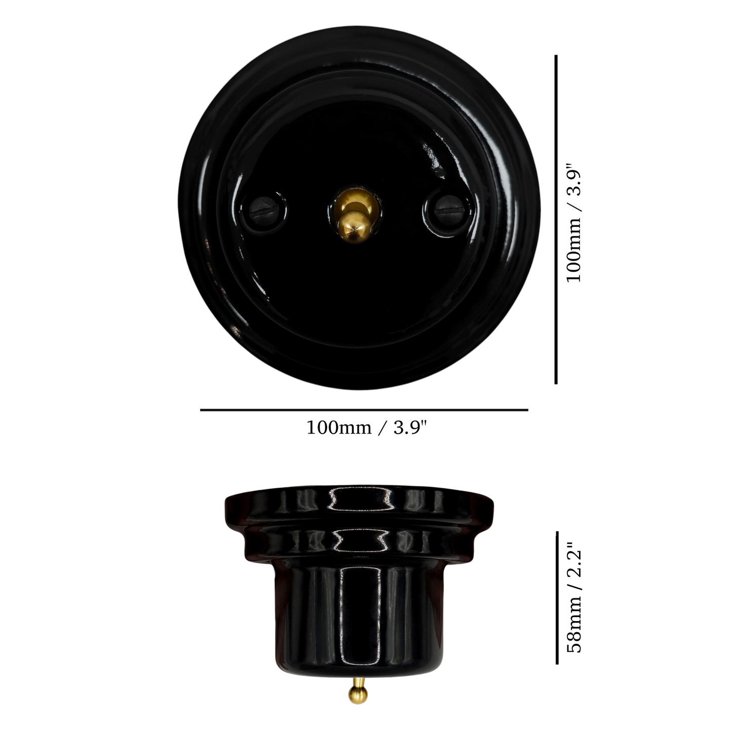 black porcelain 1gang2way toggle light switch, surface-mount, measurements