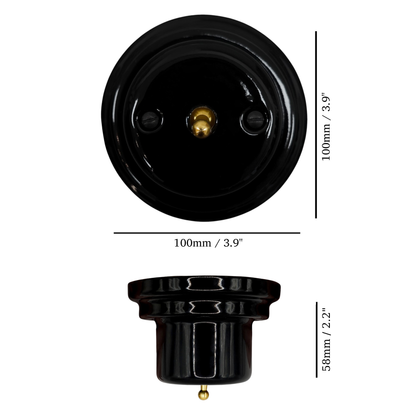 black porcelain 1gang2way toggle light switch, surface-mount, measurements