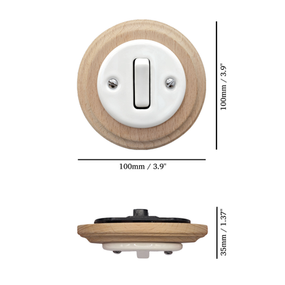 Wooden Frame Porcelain Light Switch Loft Retro 1-gang Two-way Flush-Mounting Vintage Cottage Ceramic Natural Beige With White