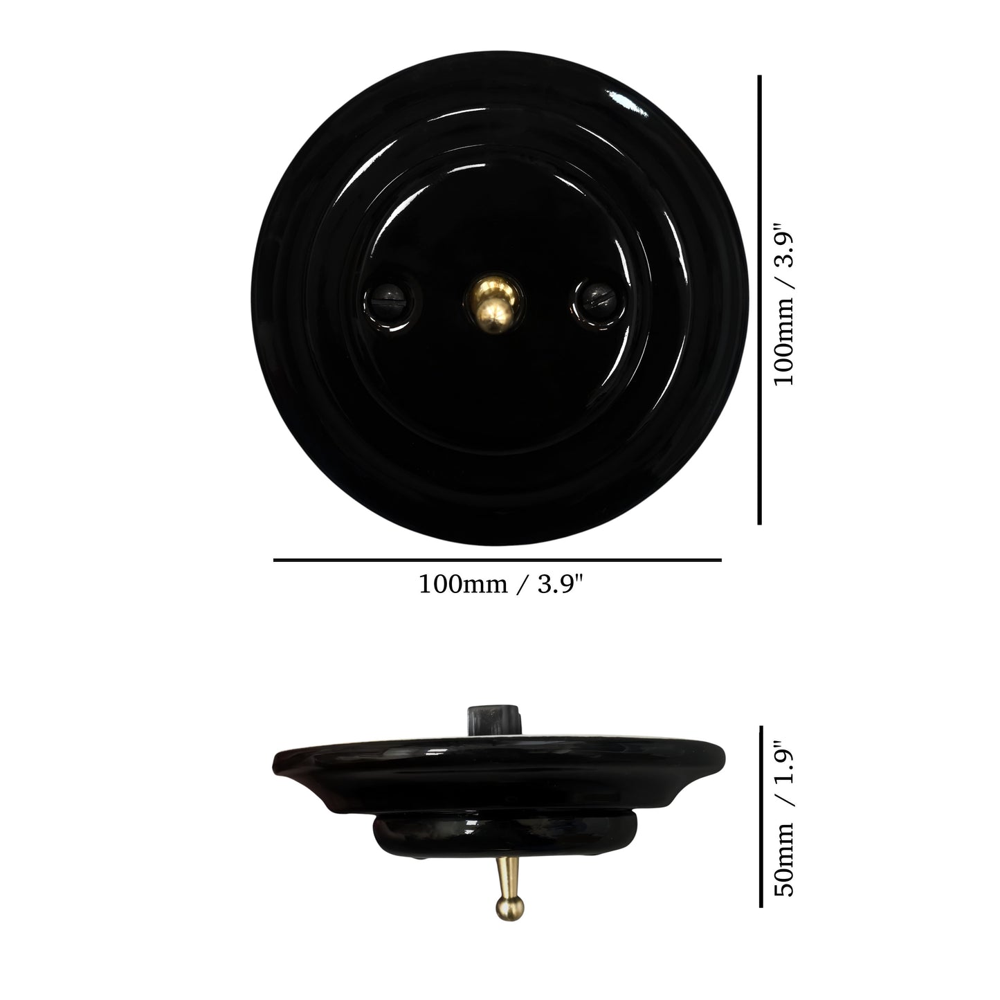 black porcelain 1gang2way toggle switch, flush-mount, measurements