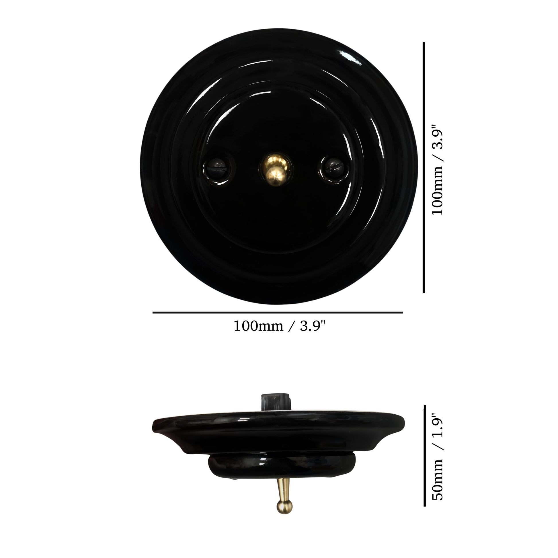 black porcelain 1gang2way toggle switch, flush-mount, measurements