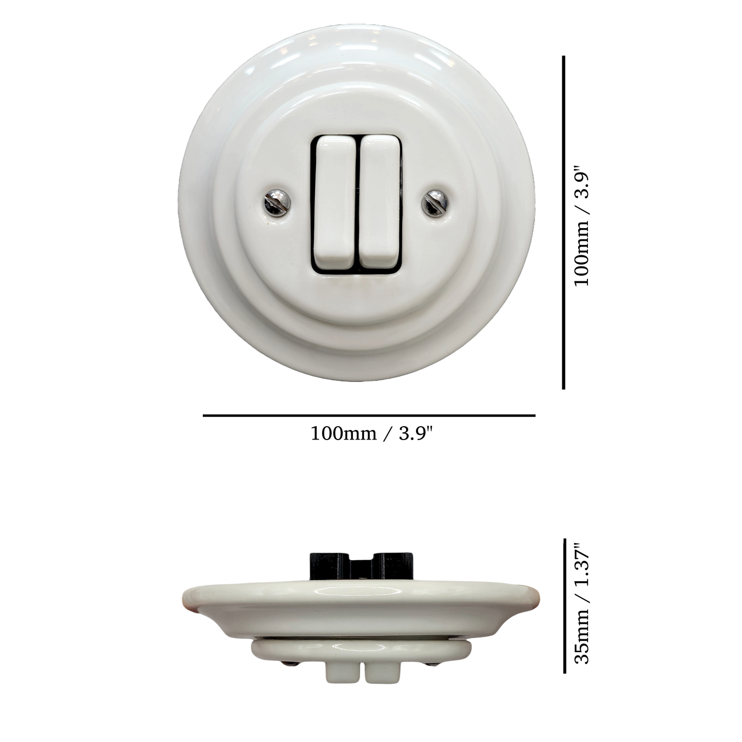 Light Switch Porcelain Loft Retro 2-gang Two-way Flush-Mounting Vintage Cottage Ceramic White