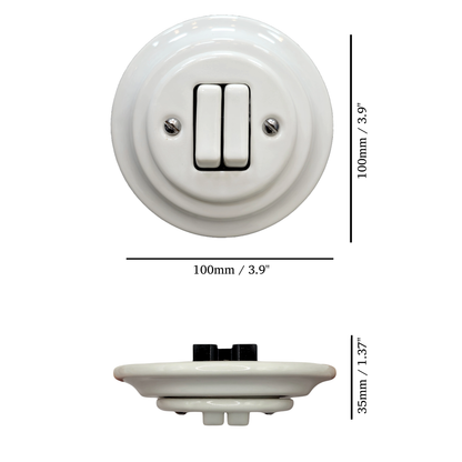 Light Switch Porcelain Loft Retro 2-gang Two-way Flush-Mounting Vintage Cottage Ceramic White