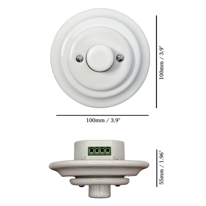 Retro Loft Style Dimmer Light Switch Industrial Flushed-Mounting Vintage Cottage Ceramic White