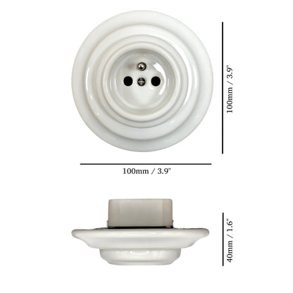 Porcelain Loft Retro Electrical French Socket Flush-Mounting Vintage Cottage Ceramic White