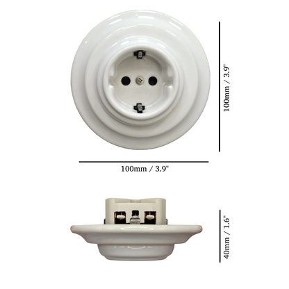 Power Sockets Porcelain German Schuko Loft Retro Electrical Flush-Mounting Vintage Cottage Ceramic White