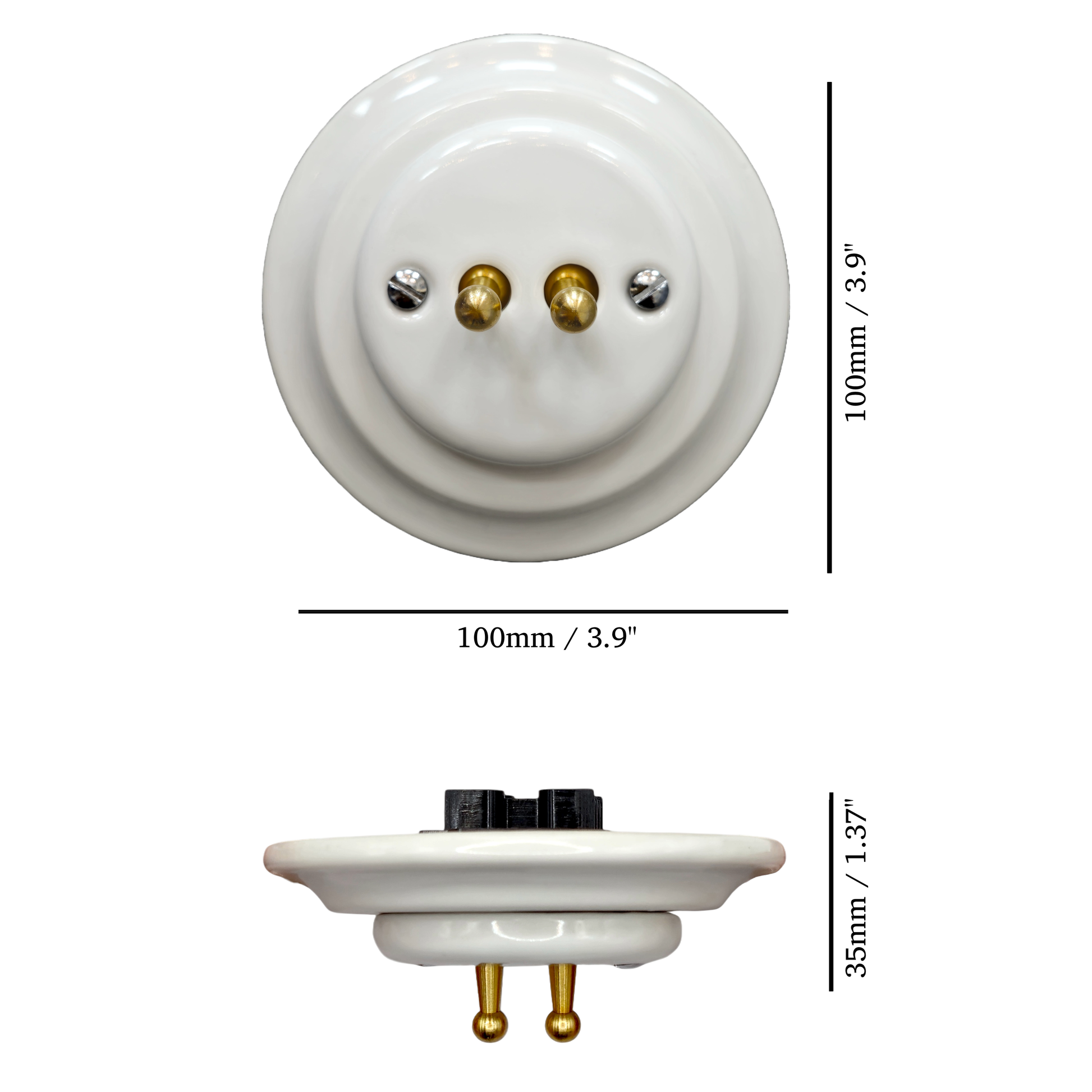 white porcelain 2gang2way toggle switch, flush-mount, measurements