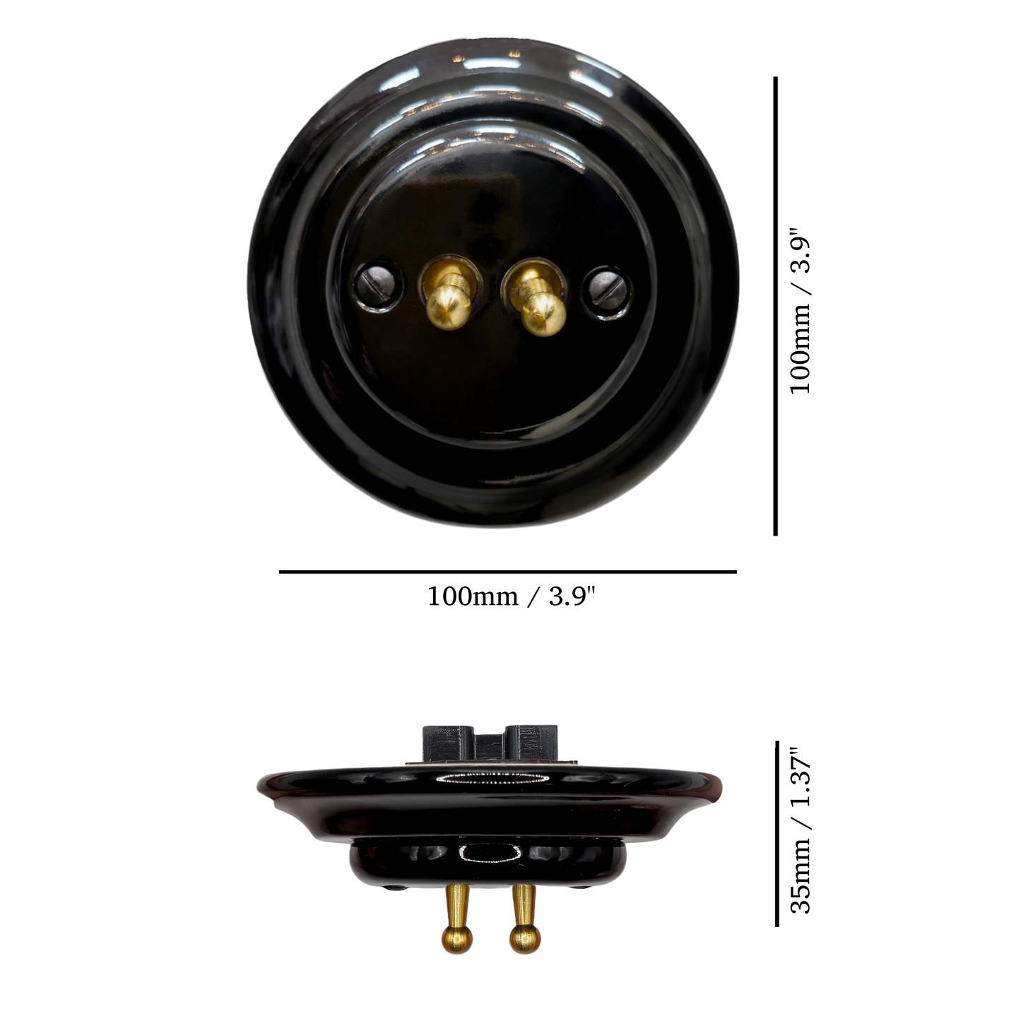 black porcelain 2gang2way toggle switch, flush-mount,  measurements