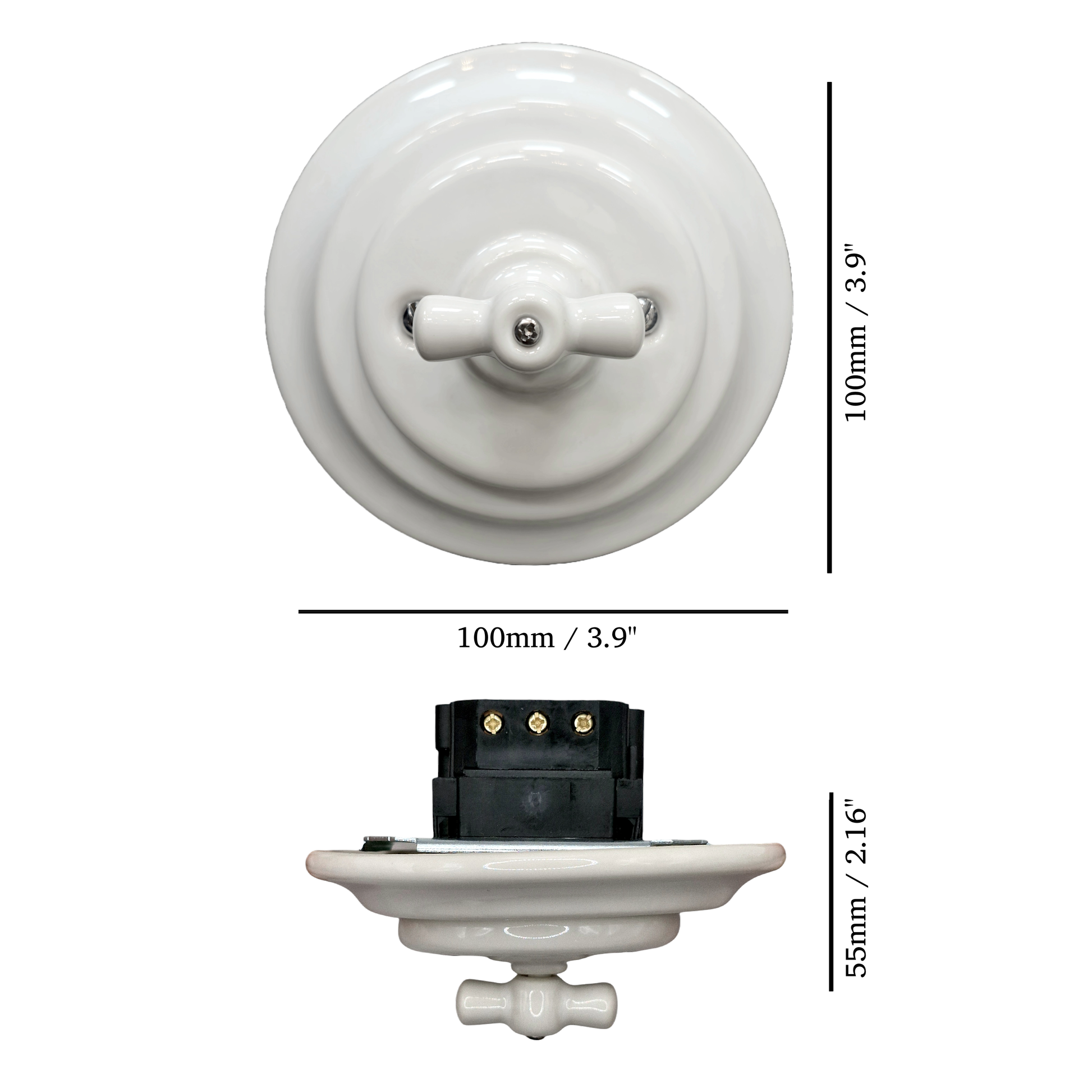 white porcelain crossing intermediate light switch, flush-mount, measurements