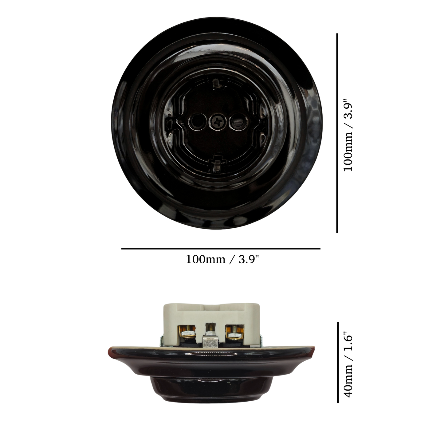 Power Sockets Porcelain German Schuko Loft Retro Electrical Flush-Mounting Vintage Cottage Ceramic Black