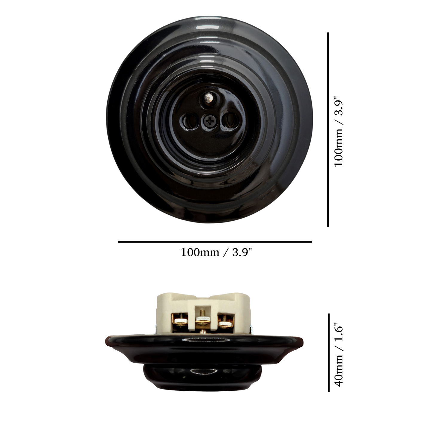 Power Sockets Porcelain French Schuko Loft Retro Electrical Flush-Mounting Vintage Cottage Ceramic Black