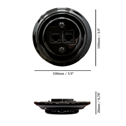 Porcelain Loft Retro Electrical Network CAT.5E Socket RJ45 Flush-Mounting Vintage Cottage Ceramic Black