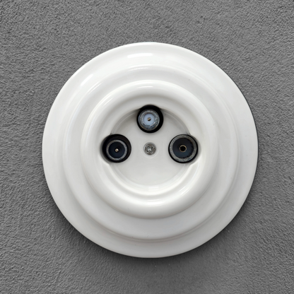Porcelain Loft Retro Electrical TV/SAT Socket Flush-Mounting Vintage Cottage Ceramic White