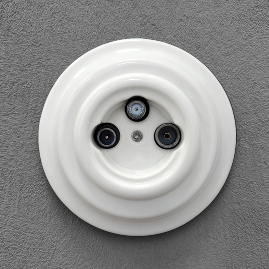 Porcelain Loft Retro Electrical TV/SAT Socket Flush-Mounting Vintage Cottage Ceramic White