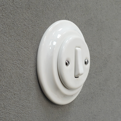 Rocker Slim Light Switch Porcelain Loft Retro 1-gang Two-way Flush Mounted Vintage Cottage Ceramic White