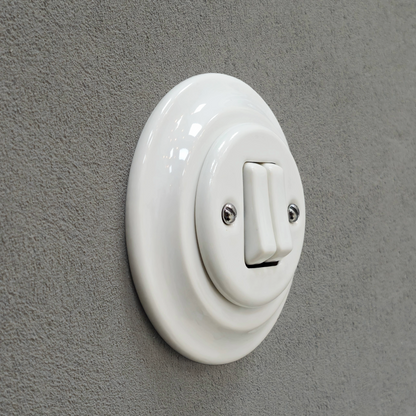 Light Switch Porcelain Loft Retro 2-gang Two-way Flush-Mounting Vintage Cottage Ceramic White